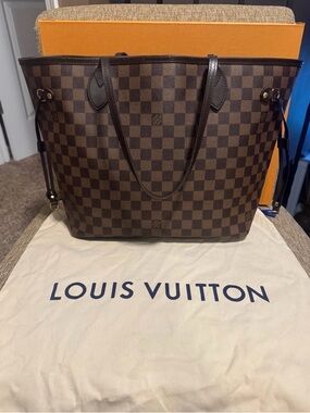 Authentic LV Louis Vuitton Neverfull MM Ebene Damier W/ Ballerine Pink Inside